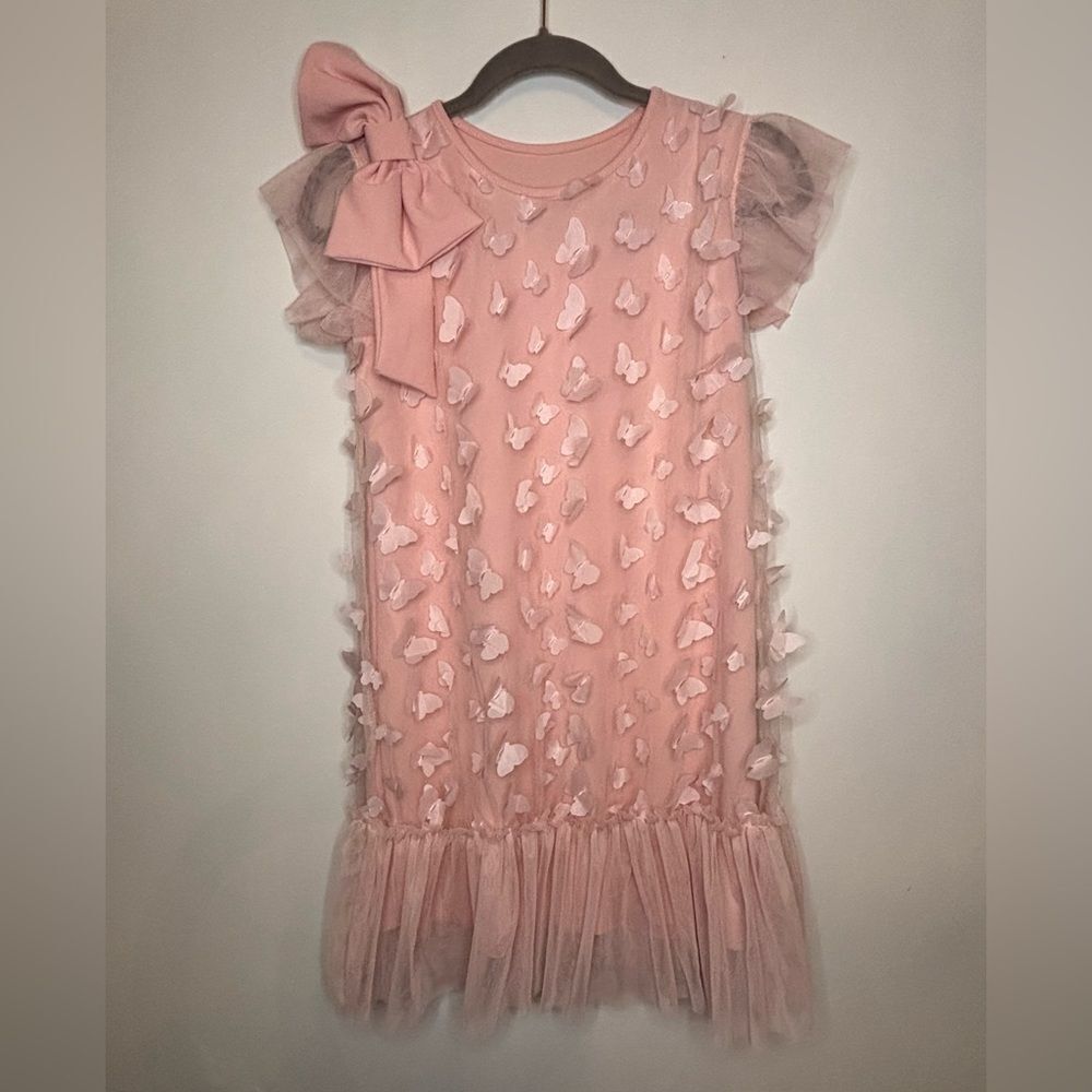 Le petit trou Dolly girls pink all over butterflies dress Size 12